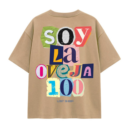 Camisa Slightly Oversize “Soy La Oveja 100” Dark Beige