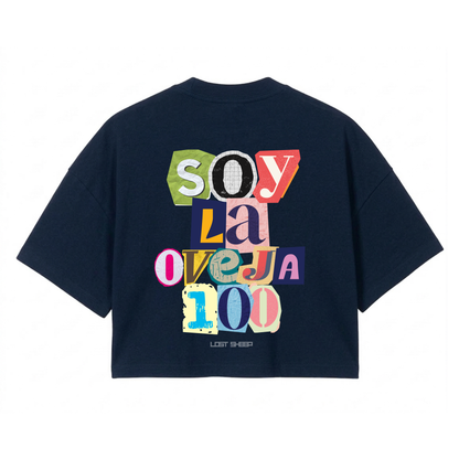 Croptop Oversize “Soy La Oveja 100” Dark Blue