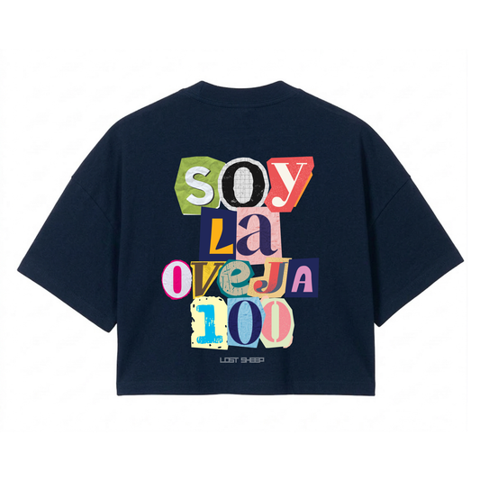 Croptop Oversize “Soy La Oveja 100” Dark Blue